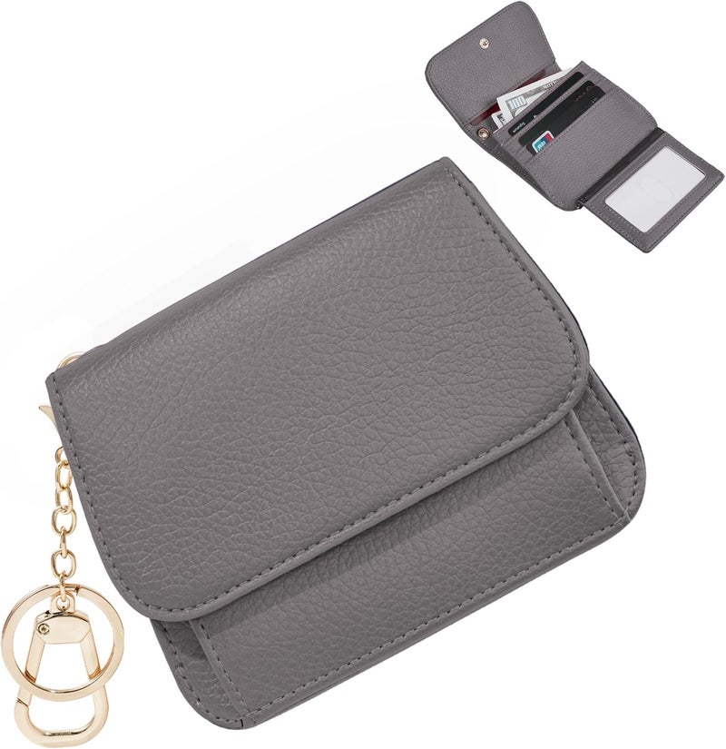 Sunpour Women Small Wallet RFID Blocking Slim Wallet with Coin Pocket Tri-Fold Credit Card Holder with ID Window and Keychain (Grey) - Image 1